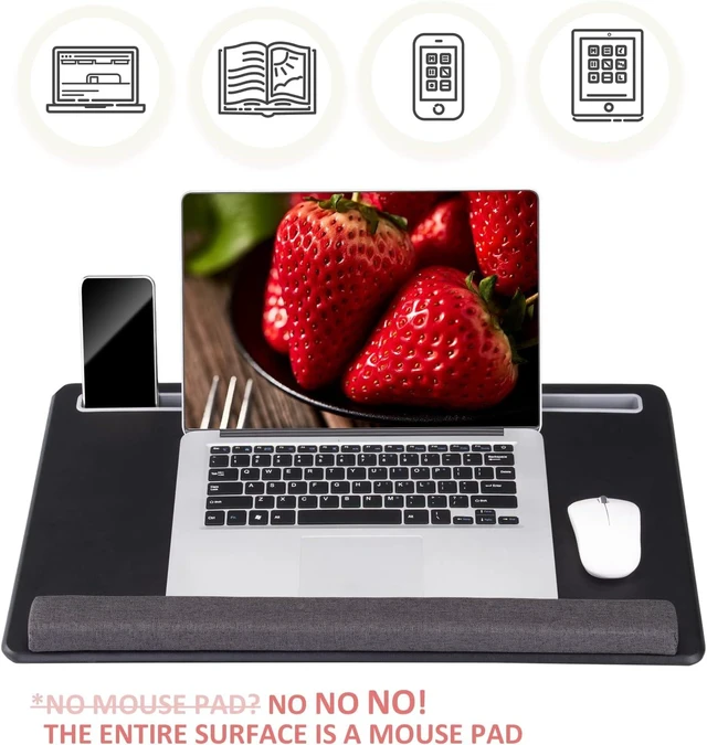 Alt view image 9 of 14 - Extra Large Lap Laptop Desk - Full PU Material Mouse Pad Gaming Tray - Portable LapDesk with Phone Holder & Wrist Rest for Notebook, MacBook, Tablet, Bed, Sofa(Black, Fit Up 17.3-in Laptops)