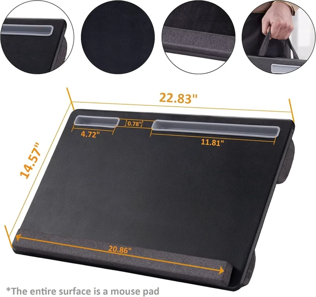 Alt view image 10 of 14 - Extra Large Lap Laptop Desk - Full PU Material Mouse Pad Gaming Tray - Portable LapDesk with Phone Holder & Wrist Rest for Notebook, MacBook, Tablet, Bed, Sofa(Black, Fit Up 17.3-in Laptops)