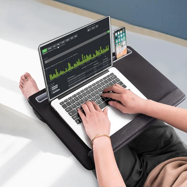 Alt view image 12 of 14 - Extra Large Lap Laptop Desk - Full PU Material Mouse Pad Gaming Tray - Portable LapDesk with Phone Holder & Wrist Rest for Notebook, MacBook, Tablet, Bed, Sofa(Black, Fit Up 17.3-in Laptops)