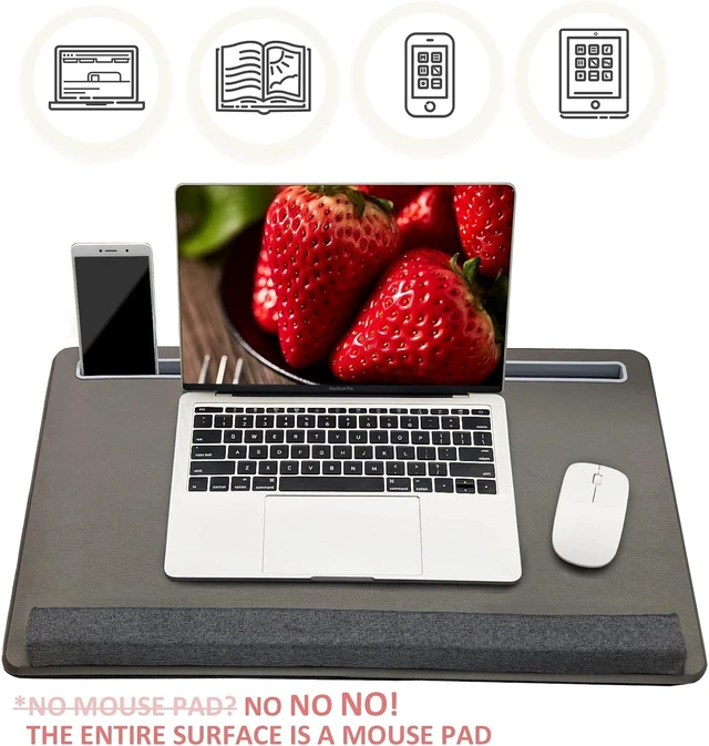 Alt view image 9 of 14 - Extra Large Lap Laptop Desk - Full PU Material Mouse Pad Gaming Tray - Portable LapDesk with Phone Holder & Wrist Rest for Notebook, MacBook, Tablet, Bed, Sofa(Gray, Fit Up 17.3-in Laptops)