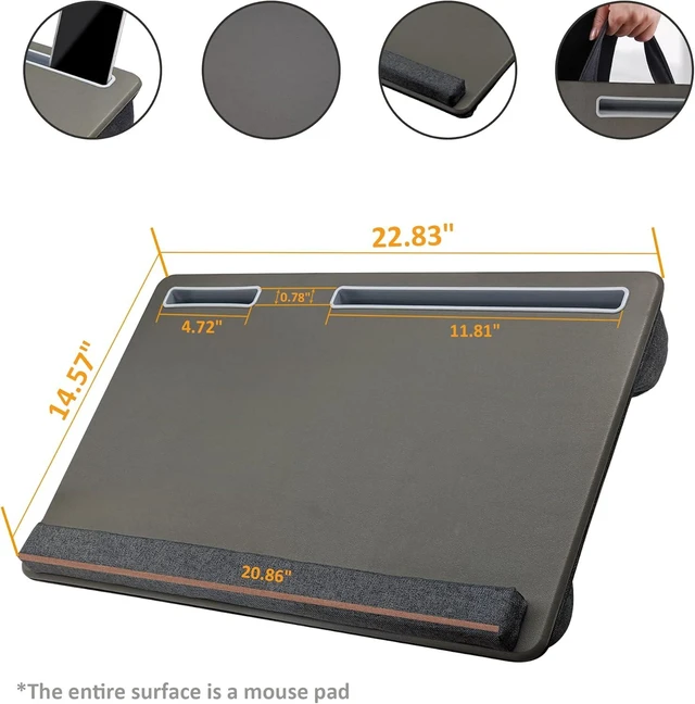 Alt view image 10 of 14 - Extra Large Lap Laptop Desk - Full PU Material Mouse Pad Gaming Tray - Portable LapDesk with Phone Holder & Wrist Rest for Notebook, MacBook, Tablet, Bed, Sofa(Gray, Fit Up 17.3-in Laptops)