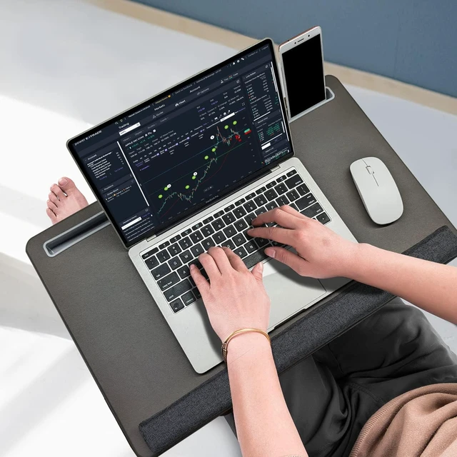 Alt view image 12 of 14 - Extra Large Lap Laptop Desk - Full PU Material Mouse Pad Gaming Tray - Portable LapDesk with Phone Holder & Wrist Rest for Notebook, MacBook, Tablet, Bed, Sofa(Gray, Fit Up 17.3-in Laptops)