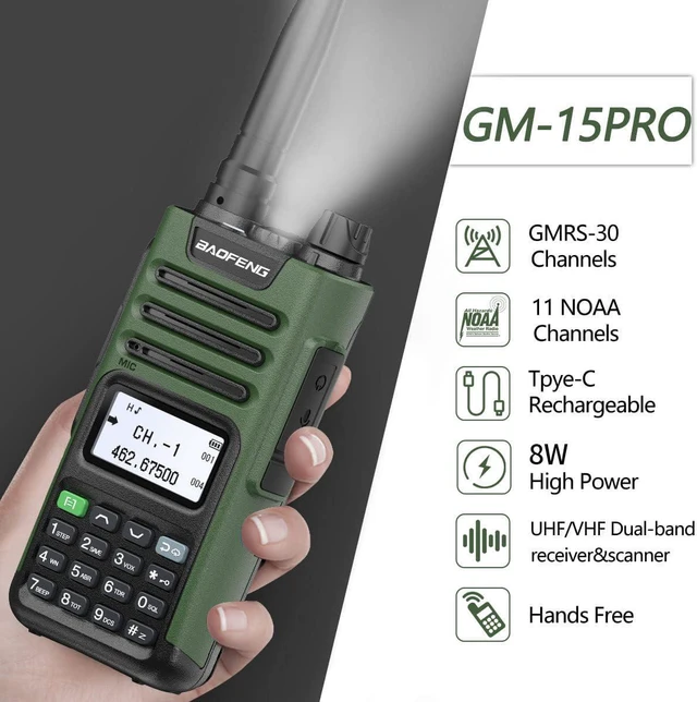 Alt view image 9 of 14 - GM-15 Pro GMRS Handheld Radio 8W Long Range Walkie Talkie NOAA Weather Receiver and Scan Rechargeable GMRS Repeater Capable Two Way Radio with USB-C Charger Full Kit,2Pack