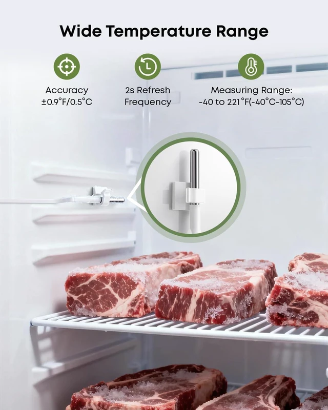 Alt view image 10 of 14 - WiFi Refrigerator Thermometer with Freezer Alarm App, Email & Buzzer Alerts, Power Outage Alert, Pass-Through Hub, 2 Sensors, Ultra-Flat Probe for Home & Kitchen