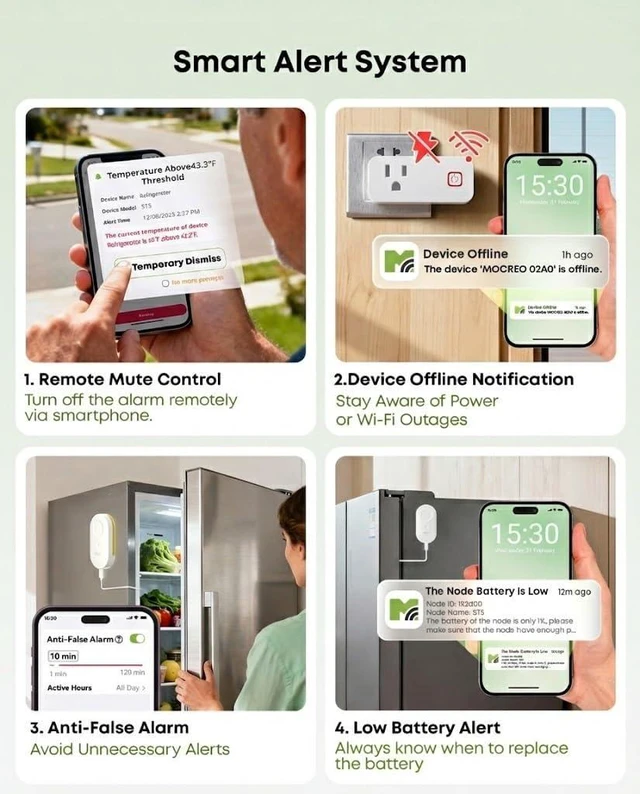 Alt view image 11 of 14 - WiFi Refrigerator Thermometer with Freezer Alarm App, Email & Buzzer Alerts, Power Outage Alert, Pass-Through Hub, 2 Sensors, Ultra-Flat Probe for Home & Kitchen