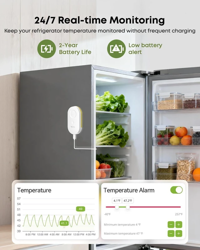 Alt view image 12 of 14 - WiFi Refrigerator Thermometer with Freezer Alarm App, Email & Buzzer Alerts, Power Outage Alert, Pass-Through Hub, 2 Sensors, Ultra-Flat Probe for Home & Kitchen