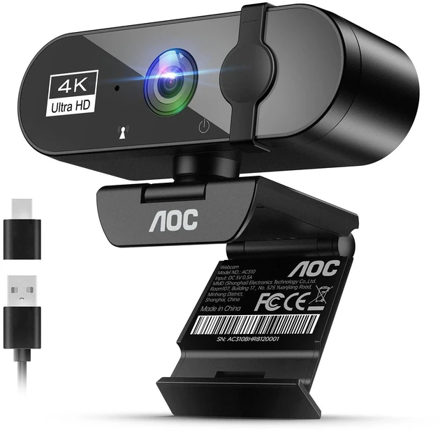 Alt view image 6 of 10 - AOC 4k Webcam for PC with Microphone, Computer Camera with Noise Cancellation, Privacy Cover, 99 FOV, Plug & Play USB Webcam for Streaming, Conferencing, Zoom, Skype, Facetime, Laptop, PC, Skype