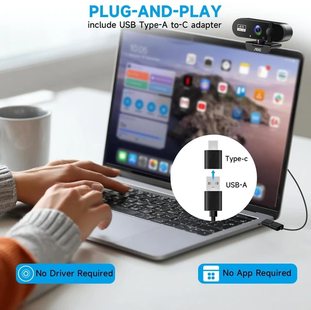Alt view image 10 of 10 - AOC 4k Webcam for PC with Microphone, Computer Camera with Noise Cancellation, Privacy Cover, 99 FOV, Plug & Play USB Webcam for Streaming, Conferencing, Zoom, Skype, Facetime, Laptop, PC, Skype