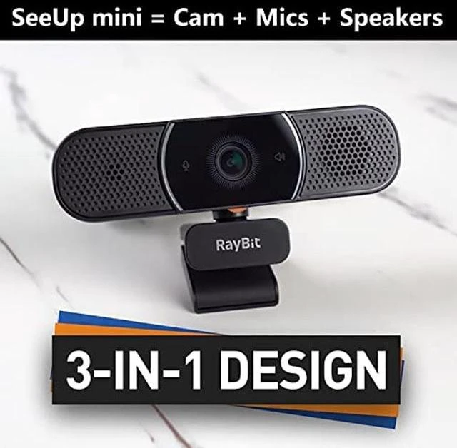 Alt view image 12 of 12 - 3 in 1 Webcam - 2K HD USB C Webcam with Microphone and Speaker, Stereo Sound & Noise-Cancelling Mics, Privacy Cover, Light Correction, Autofocus Conference Web Camera for Computer/Laptop/PC/Monitor