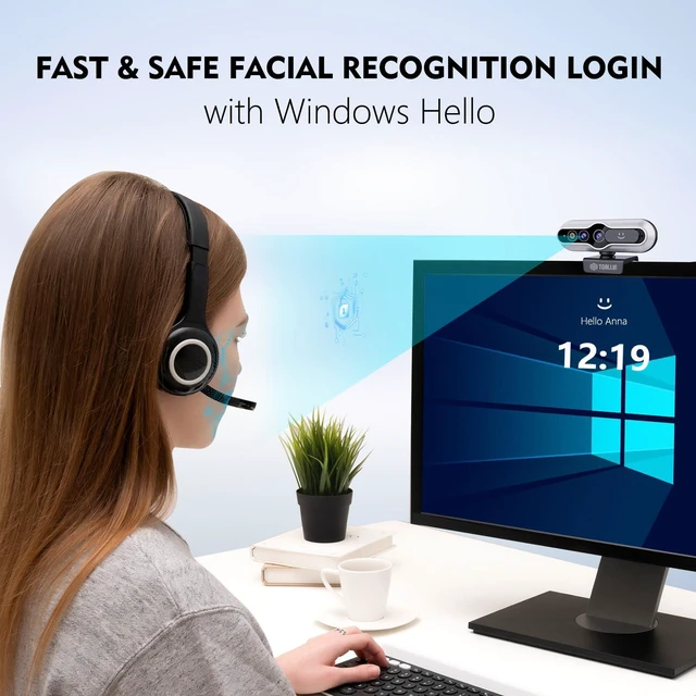Alt view image 7 of 10 - TOALLIN 2K QHD Webcam with Windows Hello, Facial Recognition Web Camera, 5 Million Pixels, Auto-Focus Computer Camera, USB Webcam with Microphone & Privacy Shutter