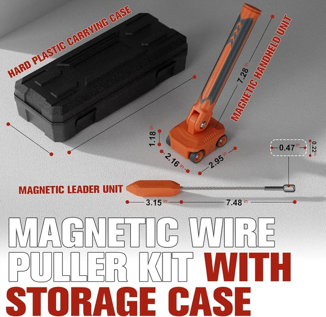 Alt view image 10 of 14 - Magnetic Wire Puller for Electrical Wiring Rare-Earth Magnets, Stainless-Steel Leader for Easy Cable Pulling in Walls & Tight Spaces, Doubles as Stud Finder, Includes High-Quality Hard Plastic Case