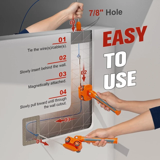Alt view image 13 of 14 - Magnetic Wire Puller for Electrical Wiring Rare-Earth Magnets, Stainless-Steel Leader for Easy Cable Pulling in Walls & Tight Spaces, Doubles as Stud Finder, Includes High-Quality Hard Plastic Case