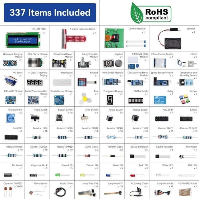 Alt view image 10 of 10 - SunFounder Raphael Ultimate Starter Kit for Raspberry Pi 5 4 B 3B B+ 400, Zero 2 W, RoHS Compliant, Python, C Java, Online Tutorials & Video Courses for Beginners (Raspberry PI NOT Included)