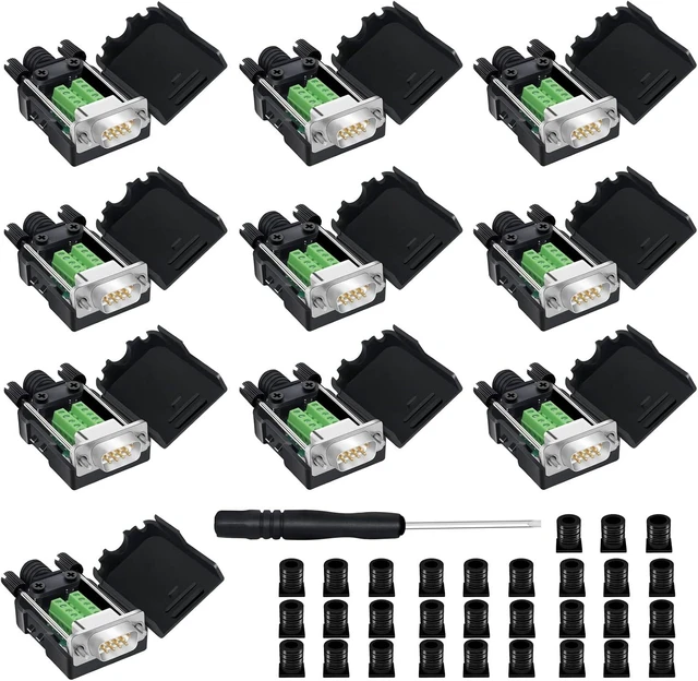 Alt view image 8 of 14 - 10PCS DB9 Male Breakout Connector,9 pin RS232 connectors, Solderless D-SUB RS485 Serial Adapter Module Board with Screw Terminals, Case, Long Bolts