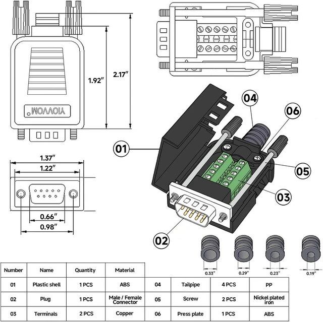 Alt view image 9 of 14 - 10PCS DB9 Male Breakout Connector,9 pin RS232 connectors, Solderless D-SUB RS485 Serial Adapter Module Board with Screw Terminals, Case, Long Bolts