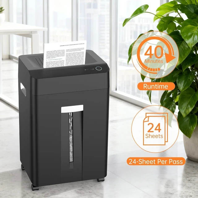 Alt view image 11 of 14 - Heavy Duty Paper Shredder, 24-Sheet Cross-Cut Shredder, P-4 Security with 8.9 Gal Pull-Out Bin, Credit Card/Staple/Clip/CDs Heavy Duty Commercial Shredder for Office Use