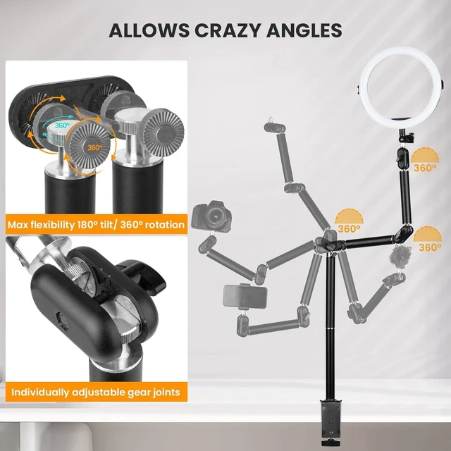 Alt view image 10 of 14 - Desk Camera Mount Stand Heavy Duty Articulated Camera Arm Articulating Table Mount Camera Stand Adjustable Flexible Gear Joints TKA01-L