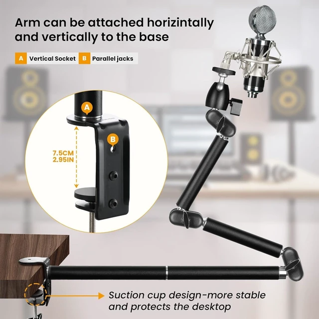 Alt view image 11 of 14 - Desk Camera Mount Stand Heavy Duty Articulated Camera Arm Articulating Table Mount Camera Stand Adjustable Flexible Gear Joints TKA01-L