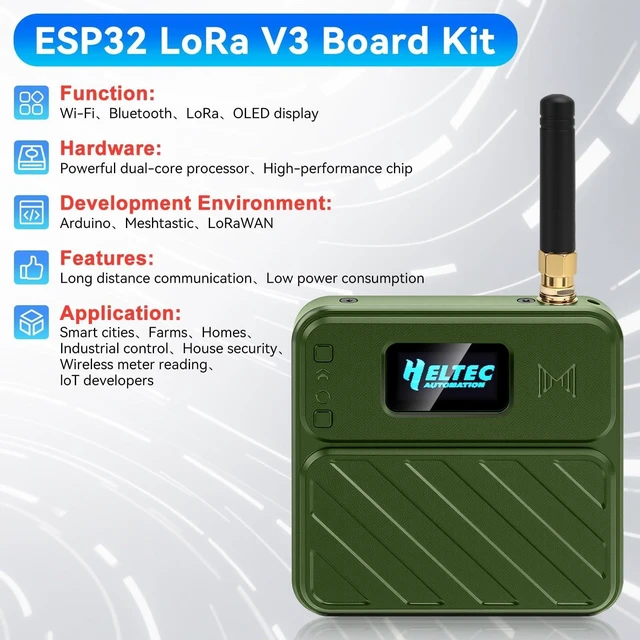 Alt view image 7 of 10 - Meshnology 2 Set ESP32 LoRa V3 Development Board with 915MHz Antenna + 1100mAh Battery + Meshtastic Case, ESP32-S3 SX1262 Integrated WiFi Bluetooth OLED Display for Arduino LoRaWAN (N32 Plus, Gr