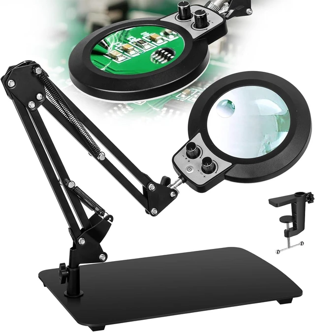 Alt view image 8 of 14 - Magnifying Glass with Light and Stand, 30X 10X LED Lighted Desk Lamp & Clamp, Infinite Color Dimmable, Hands Free Magnifier for Craft Reading Repair Painting Close Work(30X & 10X Rotary Switch)