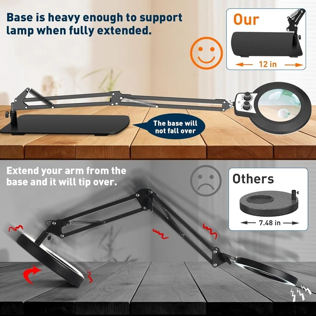 Alt view image 12 of 14 - Magnifying Glass with Light and Stand, 30X 10X LED Lighted Desk Lamp & Clamp, Infinite Color Dimmable, Hands Free Magnifier for Craft Reading Repair Painting Close Work(30X & 10X Rotary Switch)