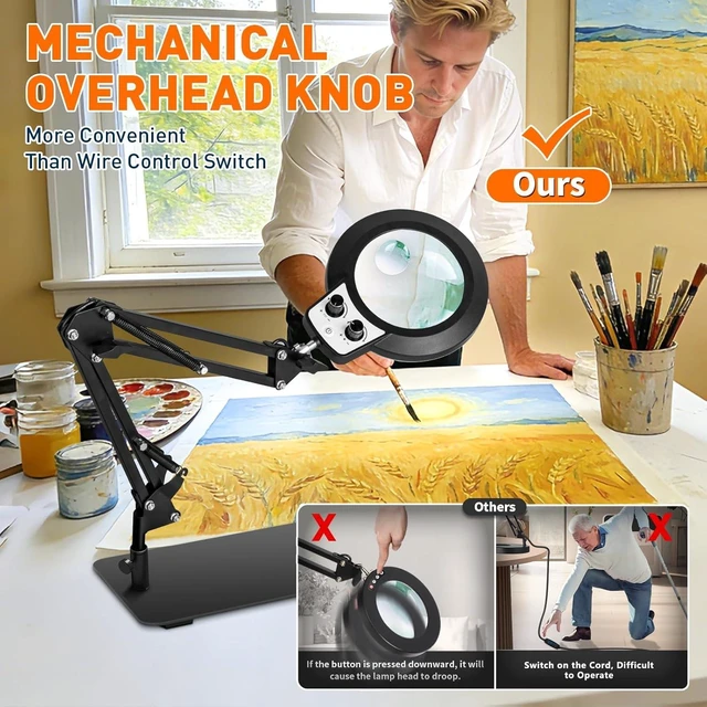 Alt view image 10 of 14 - Magnifying Glass with Light and Stand, 30X 10X LED Lighted Desk Lamp & Clamp, Infinite Color Dimmable, Hands Free Magnifier for Craft Reading Repair Painting Close Work(30X & 10X Rotary Switch)