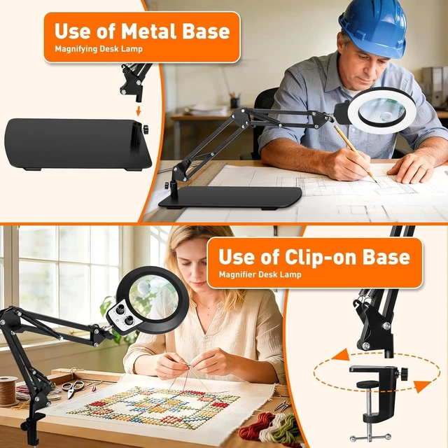 Alt view image 13 of 14 - Magnifying Glass with Light and Stand, 30X 10X LED Lighted Desk Lamp & Clamp, Infinite Color Dimmable, Hands Free Magnifier for Craft Reading Repair Painting Close Work(30X & 10X Rotary Switch)