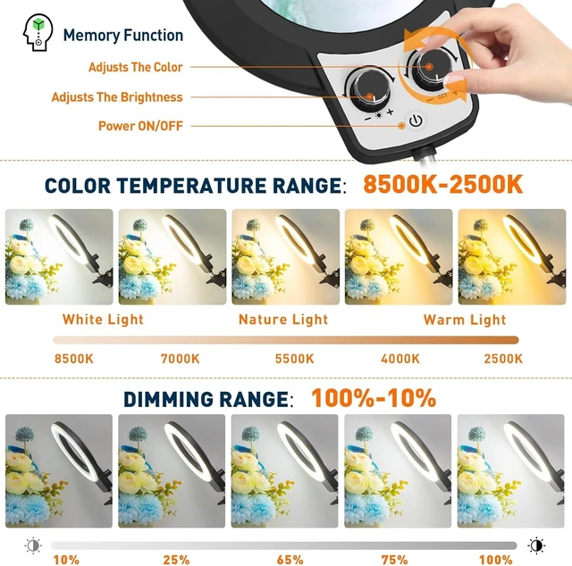 Alt view image 11 of 14 - Magnifying Glass with Light and Stand, 30X 10X LED Lighted Desk Lamp & Clamp, Infinite Color Dimmable, Hands Free Magnifier for Craft Reading Repair Painting Close Work(30X & 10X Rotary Switch)