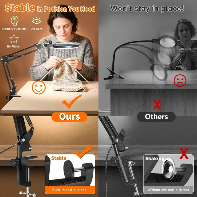 Alt view image 14 of 14 - Magnifying Glass with Light and Stand, 30X 10X LED Lighted Desk Lamp & Clamp, Infinite Color Dimmable, Hands Free Magnifier for Craft Reading Repair Painting Close Work(30X & 10X Rotary Switch)