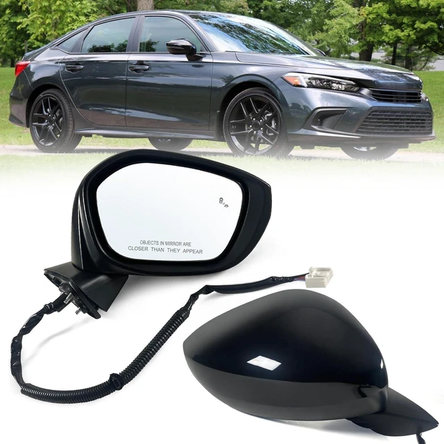 Alt view image 6 of 10 - Right Passenger Side Mirror Fits 2022-2026 HONDA CIVIC Sedan/Hatchback With Power Glass, Heated, Blind Spot Detection and Manual Folding Match to Crystal Black Pearl Replace HO1321351 (7 Pins)
