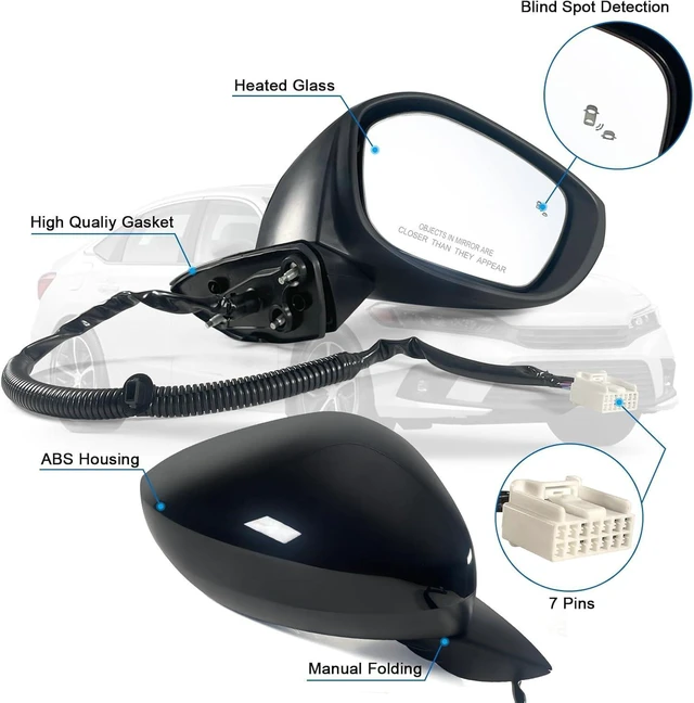 Alt view image 7 of 10 - Right Passenger Side Mirror Fits 2022-2026 HONDA CIVIC Sedan/Hatchback With Power Glass, Heated, Blind Spot Detection and Manual Folding Match to Crystal Black Pearl Replace HO1321351 (7 Pins)
