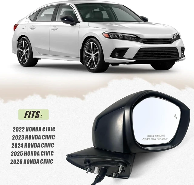 Alt view image 10 of 10 - Right Passenger Side Mirror Fits 2022-2026 HONDA CIVIC Sedan/Hatchback With Power Glass, Heated, Blind Spot Detection and Manual Folding Match to Crystal Black Pearl Replace HO1321351 (7 Pins)