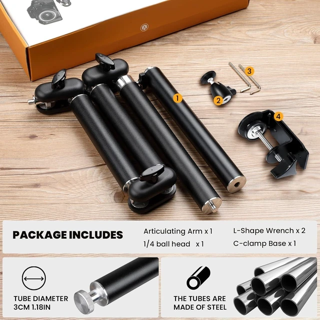 Alt view image 14 of 14 - Desk Camera Mount Stand Heavy Duty Articulated Camera Arm Articulating Table Mount Camera Stand Adjustable Flexible Gear Joints TKA01-L