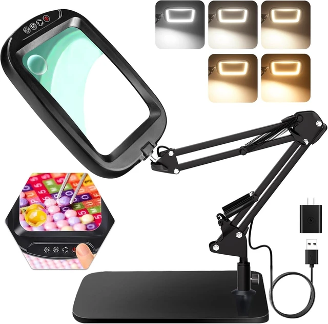 Alt view image 8 of 14 - 10X 30X Extra Large Magnifying Glass with Light and Stand,7-inch Lighted Magnifier,5 Color Modes Stepless Dimmable,Rectangle Hands-Free Magnifying Glass Desk Lamp for Reading Craft Hobby Close Work LB