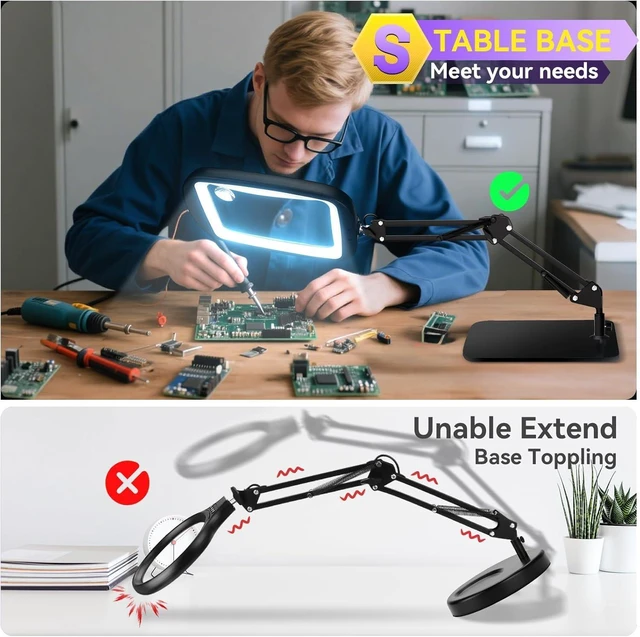 Alt view image 10 of 14 - 10X 30X Extra Large Magnifying Glass with Light and Stand,7-inch Lighted Magnifier,5 Color Modes Stepless Dimmable,Rectangle Hands-Free Magnifying Glass Desk Lamp for Reading Craft Hobby Close Work LB