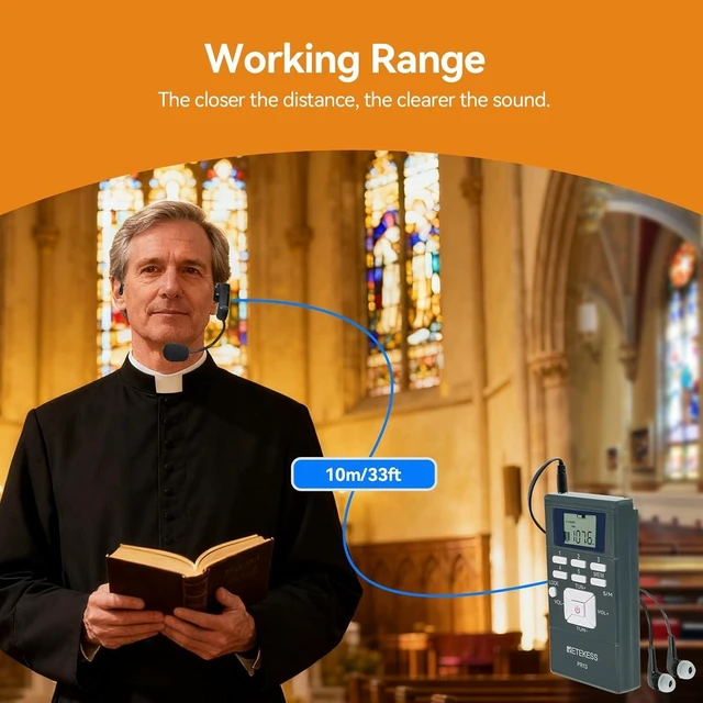 Alt view image 10 of 14 - Retekess Church Translation System with 1 TR503 FM Transmitter Headset and 10 PR13 FM Radio Receivers, Listening System for Factory Museum School Church (1 Transmitter 10 Receivers)