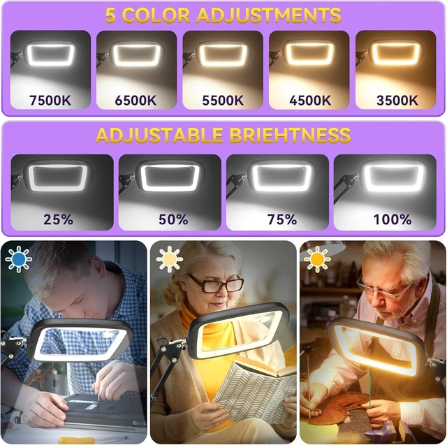 Alt view image 12 of 14 - 10X 30X Extra Large Magnifying Glass with Light and Stand,7-inch Lighted Magnifier,5 Color Modes Stepless Dimmable,Rectangle Hands-Free Magnifying Glass Desk Lamp for Reading Craft Hobby Close Work LB