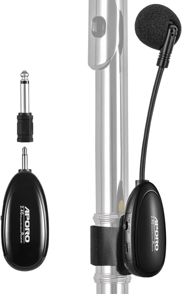 Alt view image 8 of 14 - 2.4G Wireless Flute Microphone Tie on Music Instruments Microphone, Wireless Receiver and Transmitter, for Flute and More