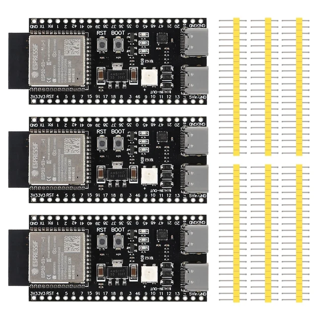 Alt view image 6 of 10 - 3PCS ESP32 ESP32-S3 Development Board Type-C WiFi+Bluetooth Internet of Things Dual Type-C Core Board ESP32-S3-DevKit N16R8 Development Board ESP32-S3 Module