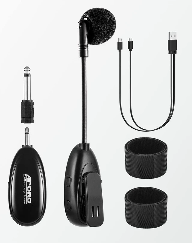 Alt view image 14 of 14 - 2.4G Wireless Flute Microphone Tie on Music Instruments Microphone, Wireless Receiver and Transmitter, for Flute and More