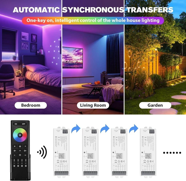 Alt view image 11 of 12 - WB5 WiFi PWM 12V/24V LED Controller with RC03RFB RF Remote Control 4-Zone Group, RGB RGBW RGBCCT Strip Lights Controller Kit Compatible with Alexa Google Home Smart Life Tuya APP Control