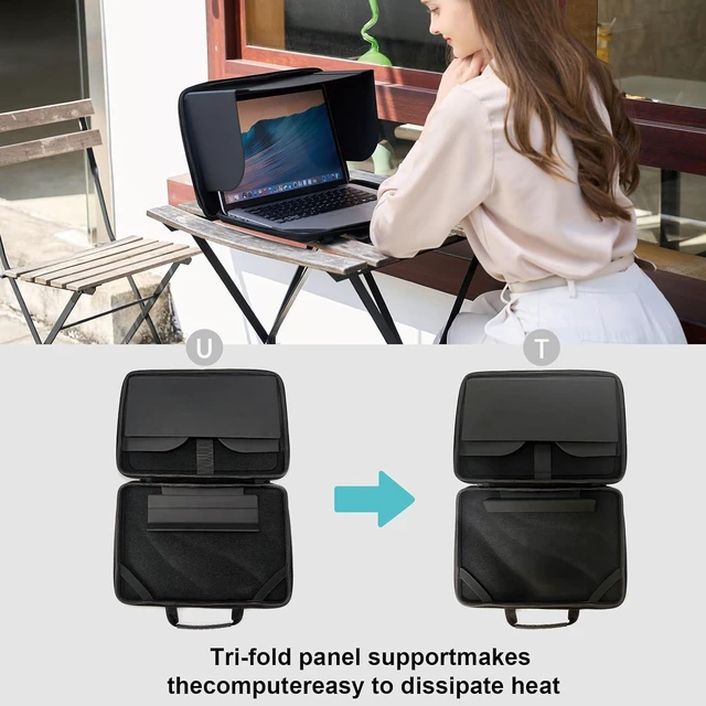 Alt view image 9 of 12 - 14.2-15.6 Inch Laptop Sun Shade Bag Chromebook Protective Sleeve Shoulder Bag with Foldable Sun Hood for Working Outside, Hard Shell Case (Patent Pending)