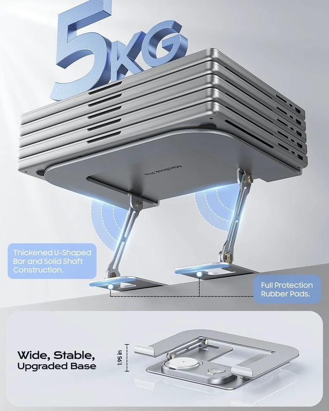 Alt view image 11 of 14 - Laptop Stand for Desk with Wireless Charging Base Foldable Aluminum MacBook Stand, MagSafe Charger for iPhone/iWatch/AirPods, 30W USB-C, 65W Adapter