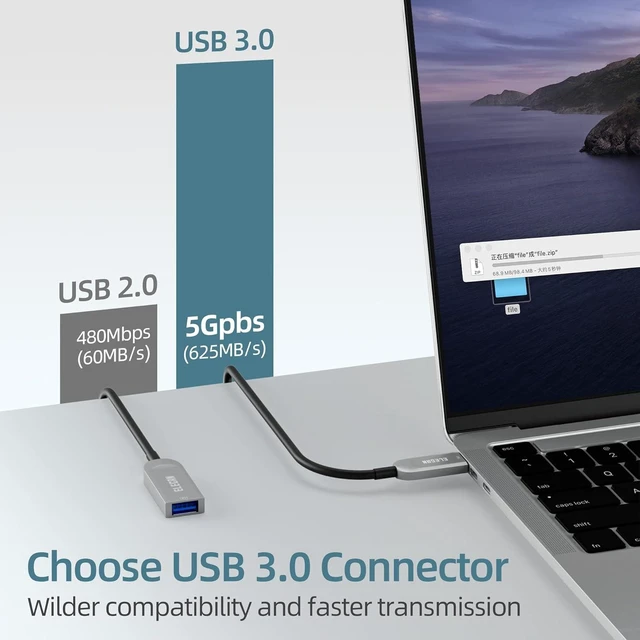 Alt view image 10 of 12 - Elecan Active Optical USB 3.0 Extension Cable 100 FT Fiber Optic Type A Male to Female USB Extension Cord USB Extender 5Gbps Data Transfer for Webcam,Gamera, USB Hub, Keyboard, Hard Drive, Printer