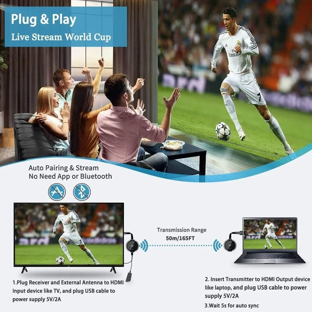Alt view image 9 of 14 - Wireless HDMI Transmitter and Receiver 4K, Streaming Smooth Media Video/Audio 5G HDMI Wireless Extender for Laptop, Camera, Cable Box, DVD, Phone to Monitor, Projector, HDTV 165FT