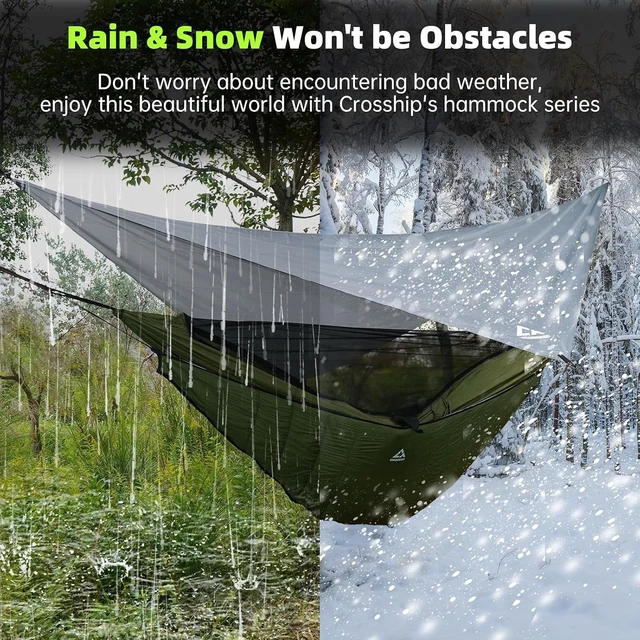 Alt view image 10 of 14 - Camping Hammock with Mosquito Net, Underquilt & Rain Fly Tarp 2 Person Portable Backpacking Hammock Set for Hiking, Backpacking, Travel, Backyard, Beach Holds Up to 500lbs (Green)
