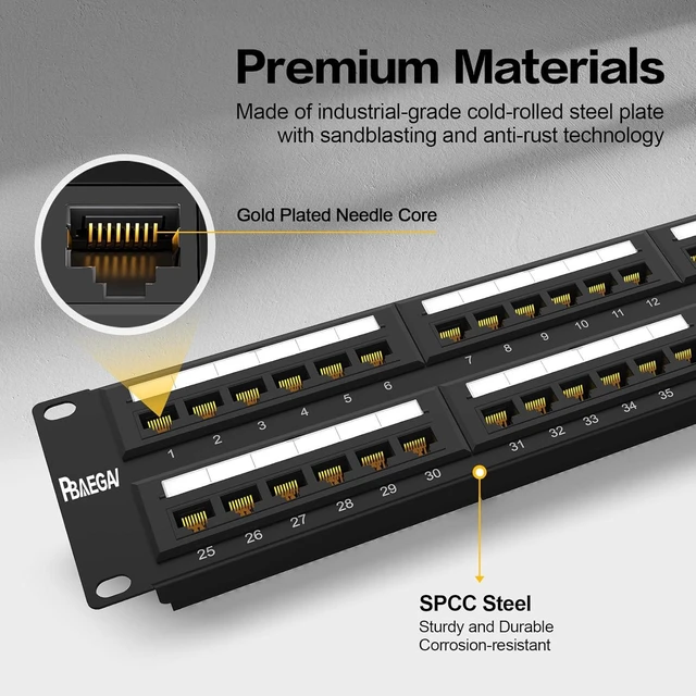 Alt view image 9 of 14 - Patch Panel 48 Port Cat6EC Listed 2U Network Patch Panel Rackmount Punch Down19 inch RJ45 for 10 Gigabit Network,110 or Krone Impact Tools Compatible Without Cable Management(Cat6)