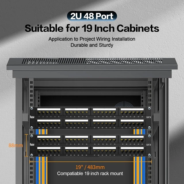 Alt view image 14 of 14 - Patch Panel 48 Port Cat6EC Listed 2U Network Patch Panel Rackmount Punch Down19 inch RJ45 for 10 Gigabit Network,110 or Krone Impact Tools Compatible Without Cable Management(Cat6)