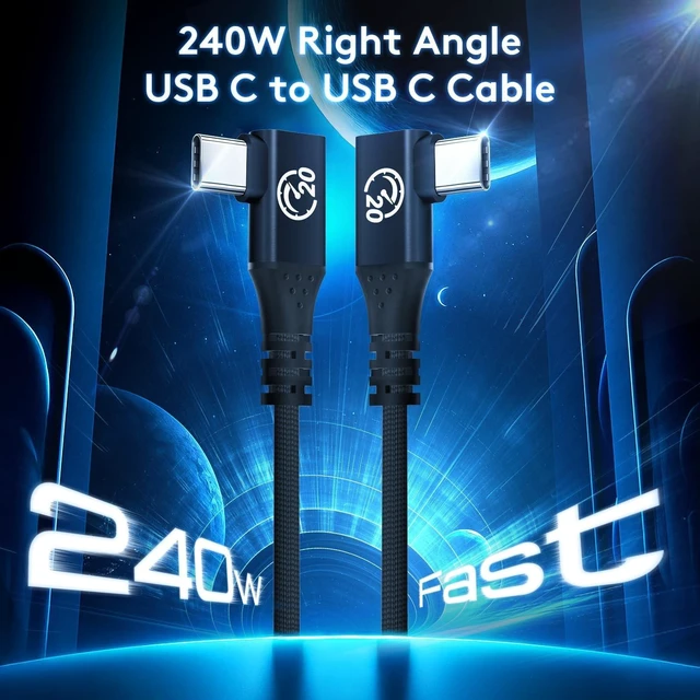 Alt view image 7 of 10 - Right Angle USB C 3.2 Gen 2x2 Cable 1FT 2Pack, Flexible Double 90 Degree USBC to USBC Data Cable 20Gbps 240W PD, 5K/4K Video Type-C Monitor Cord, for iPhone 17 Air Pro Max/16, MacBook, Dock, SSD