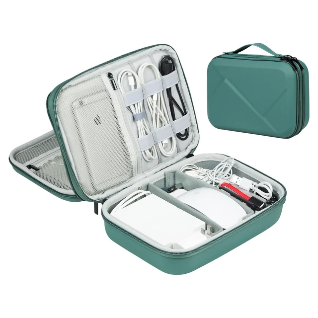 Alt view image 6 of 10 - miloocul EVA Electronic Accessories Storage Case Large Shockproof Waterproof Storage Bag for Electronics Organizer Portable Cable Storage Bag for Travel or Work (Green, Double Layer)